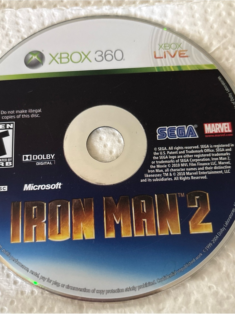 Microsoft Xbox 360 Iron Man 2 Game Disc -